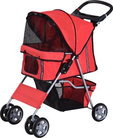 PawHut Kutyakocsi, Összecsukható Háziállat Kocsi Kisméretű Kutyák és Miniatűr Kutyák számára, Macska Kocsi Tárolókosárral, Kupa Tartóval, Hálós Ablako