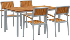 vidaXL Kert étkező szett 5 pcs Szürke Tömör Akácfa