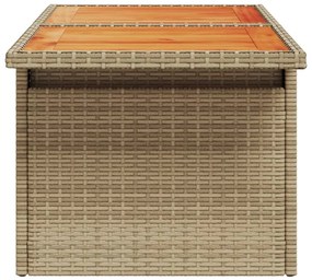 bézs polyrattan és akácfa kerti asztal 100 x 55 x 73 cm