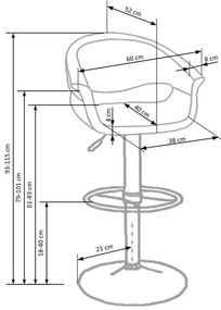 Bárszék 115x60 cm fehér/fekete/króm