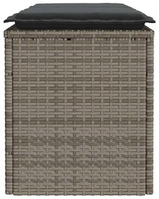 Szürke polyrattan kerti pad párnával 116 x 46 x 57 cm