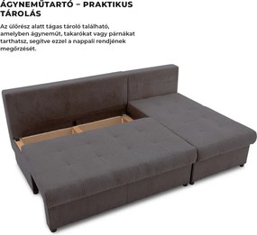 Venezia sarokkanapé, kordbársony, univerzális oldal, bonell töltet, szürke