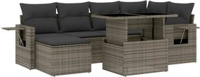 vidaXL 7 részes szürke polyrattan kerti ülőgarnitúra párnákkal