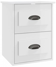 Magasfényű fehér falra szerelhető éjjeliszekrény 41,5x36x53 cm