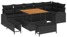 vidaXL Kerti Kanapé Szett párnával 9 pcs Fekete polirattan