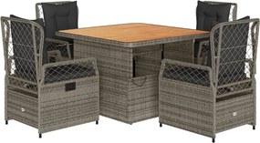 vidaXL 5 részes szürke polyrattan kerti étkezőgarnitúra párnával
