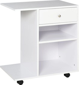 Vinsetto Multifunkcionális Irodai Nyomtatószekrény Kerekekkel, 2 Rekesszel, Fiókkal és CPU Tartóval, Állítható Polccal, 60x40x68.5 cm, Fehér Facsíkos