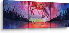 Kép - Űrlovak jelenése a tó felett, aquarel (órával) (90x30 cm)