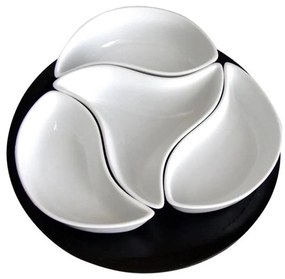 TORO tálkaszett tálcával 4 db kerámia/fa