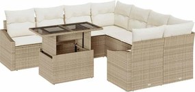 vidaXL Kerti Kanapé Szett párnával 9 pcs Beige és krém polirattan
