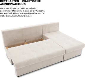 Venezia sarokkanapé, kordbársony, univerzális oldal, hab töltet, bézs