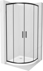 Mexen Rio, szögletes zuhanykabin 90(ajtó)x90(ajtó)x190 cm, 5mm matt üveg, fekete profil + fehér SLIM zuhanytálca, 863-090-090-70-30-4110B