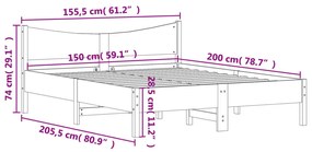 fehér tömör fenyőfa ágy matrac nélkül 150 x 200 cm