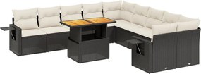 vidaXL 11 részes fekete polyrattan kerti ülőgarnitúra párnákkal