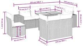 9 részes bézs polyrattan kerti ülőgarnitúra párnákkal