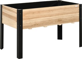 Outsunny Magaságyás Virágtartó Doboz Fűszerágy Non-Woven Szövetből Készült Tömör Fa Acél Természetes + Fekete 120 x 60 x 74 cm | Aosom