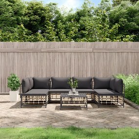 7 részes antracitszürke polyrattan kerti ülőgarnitúra párnákkal