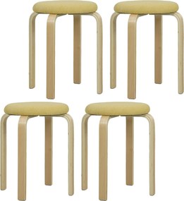 HOMCOM 4 Darabos Halmozható Kerek Konyhai Alacsony Részegységek Párnázott Üléssel Étkezőbe, Hálószobába, Irodába, Nappaliba Sárga és Természetes Színb