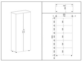 SimpleOffice magas szekrény 80 x 40 x 180 cm, nyír