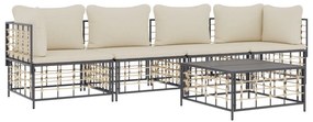 5 részes antracitszürke polyrattan kerti ülőgarnitúra párnákkal