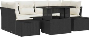 vidaXL Kanapé Szett párnával 7 pcs Fekete és Krém polirattan