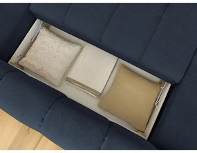 Sötétkék kinyitható-tárolóhelyes sarokkanapé (jobb oldali-U alakú) Fuji – Bobochic Paris