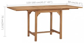 kihúzható tömör tíkfa kerti asztal (110-160) x 80 x 75 cm
