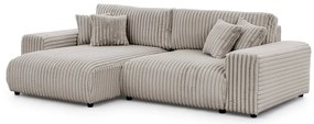 Világosszürke kordbársony kinyitható-tárolóhelyes sarokkanapé (bal oldali) Sarina – Ropez