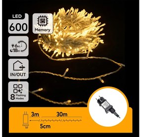 Aigostar - LED kültéri karácsonyi fényfüzér 600xLED/6W/230V 30m IP44 meleg fehér