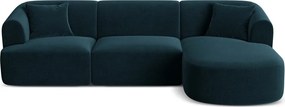 Petróleum színű bársony sarokkanapé (jobb oldali-heverő résszel) Campi – Cosmopolitan Design