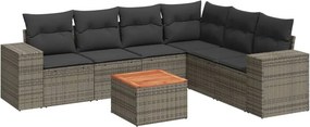 vidaXL 7 részes szürke polyrattan kerti ülőgarnitúra párnákkal