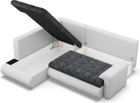 Tokio sarokkanapé, L alakú háttámlával, 2 ágyneműtartóval, fonott + műbőr, baloldali, sötétszürke - fehér