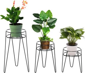 Outsunny 3 Részes Virágtartó Szett, 23,5/30/42cm Magas Virágtartók Belső és Külső Használatra, Fém Virágtartó a Nappaliba, Kertbe, Erkélyre, Fekete |