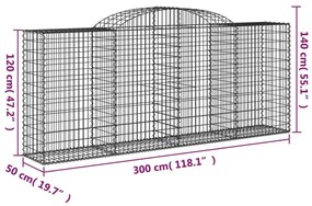 5 db íves horganyzott vas gabion kosár 300x50x120/140 cm