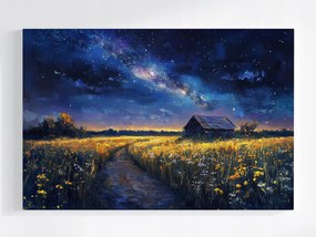 Vászonkép Canvas Falu Mező Tejút Ég Csillagok Éjszaka 120x80