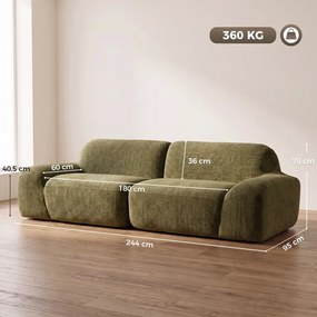 HOMCOM kanapé 3 személyes, lekerekített és keret nélküli, 244 x 95 x 70 cm, sötétzöld