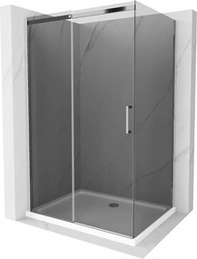 Mexen Omega, tolóajtós zuhanykabin 130 (ajtó) x 100 (fali) cm, 8mm szürke üveg, króm profil + vékony zuhanytálca fehér + króm szifon, 825-130-100-01-…