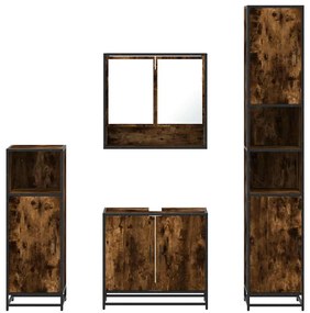 4 részes füstös tölgy színű szerelt fa fürdőszobai bútorszett