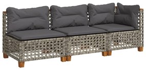 3 személyes szürke polyrattan kerti kanapé párnával