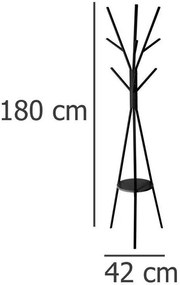 TREE állvány, kabát akasztó - fekete szín, magasság 180 cm