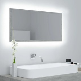 Betonszürke akril LED-es fürdőszobatükör 90x8,5x37 cm