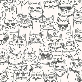 Holden Decor Adventure Awaits Colour-Me Cats fehér-fekete cicás papír tapéta – 14070