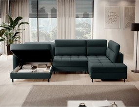 Zöld bársony kinyitható-tárolóhelyes sarokkanapé (jobb oldali-U alakú) Berrto – ELTAP