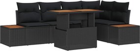 vidaXL Kerti Kanapé Szett tárolóval 6 pcs Fekete Poli rattan