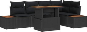 vidaXL Kerti Kanapé Szett tárolóval 6 pcs Fekete Poli rattan