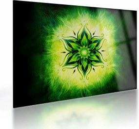 Kép - Virág mandala zöld háttérrel (üvegen) (70x50 cm)