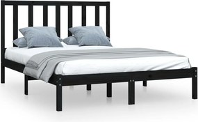 vidaXL fekete tömör fenyőfa ágykeret 140 x 190 cm