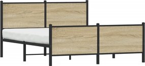 vidaXL sonoma tölgy színű fém ágykeret matrac nélkül 140 x 190 cm