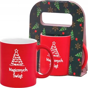 Piros karácsonyi bögre Mikulásra, karácsonyi ajándék, csomagolás, csillag