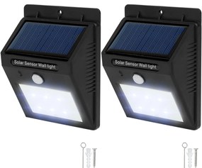 tectake 401735 2 kültéri fali led lámpa beépített napelemes panellel és mozgásérzékelővel - fekete